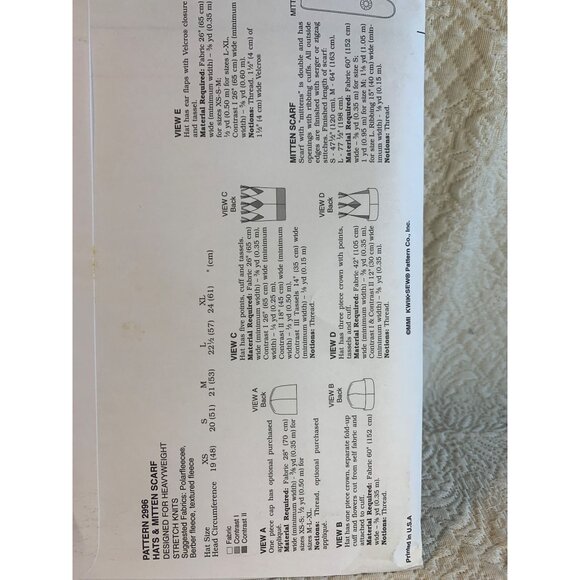 Kwik Sew Adult Child Hat Sewing Pattern sz XS S M L XL 2996 - uncut - Picture 6 of 9